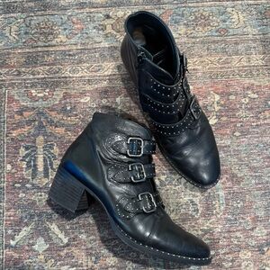 Paul Green Soho Moto Studded Black Leather Buckle Booties US 7.5 UK 5